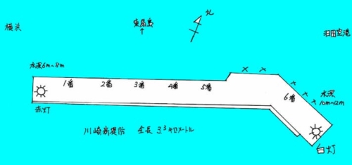 川崎新沖堤防の自作の図カサゴが釣れる場所